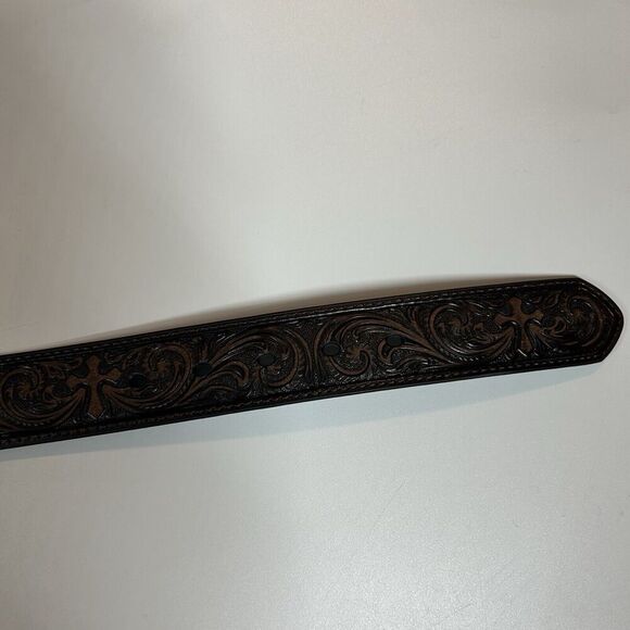 Nocona Leather Belt With Buckle Brown Embossed Cross Men’s Medium - Picture 3 of 8